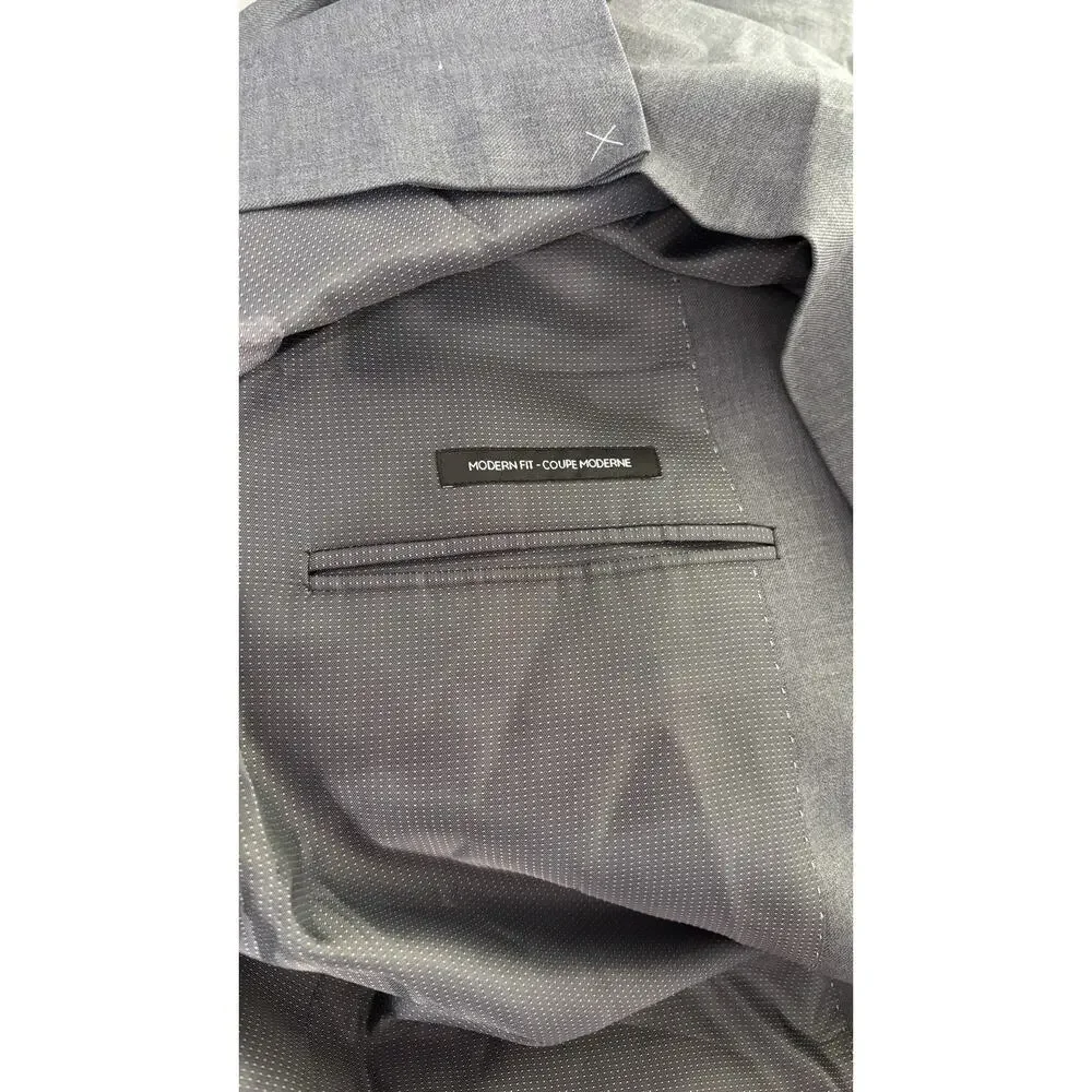 Saks Fifth Avenue Two Button Wool Blend Suit Jacket Blazer Men Size 44L Grey New
